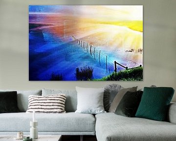 a farm pond at sunrise mixed media by Werner Lehmann