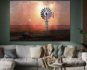ein Western Windrad auf Farmland mixed media