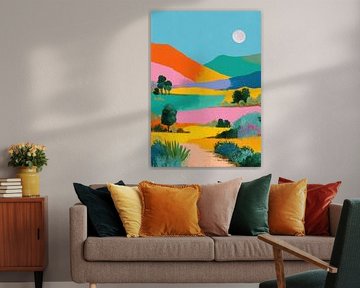 Bunte Hügel mit Vollmond von Niklas Maximilian