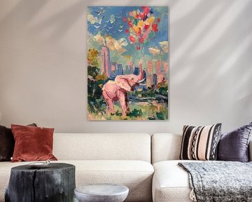 Rosa Elefant mit Herzballons