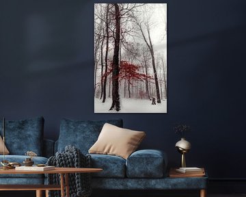 Winters tafereel in bos met rood gebladerte van Dirk Wüstenhagen