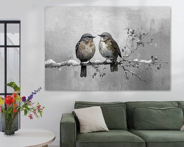 It's Winter: two birds on a snowy branch by Studio Pieternel