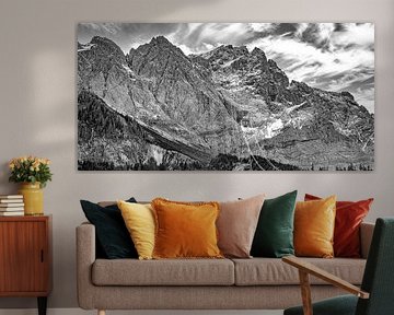 Zugspitze panorama black and white with cable car Bavaria by Photo Art Thomas Klee