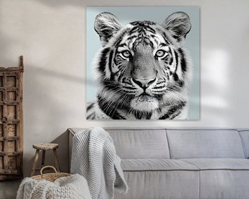Portret van een tijger in zwart-wit