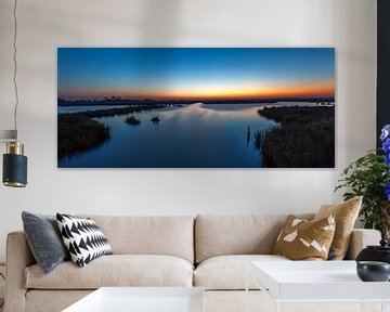 panorama sunset Leekstermeer van Wil de Boer