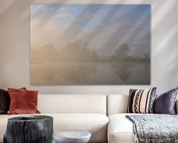 Mistige IJssel vanuit de lucht tijdens de herfst van Sjoerd van der Wal Fotografie