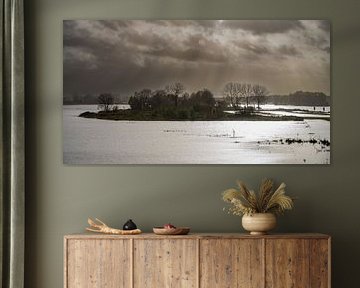 IJssel herfst ochtendlicht met hoge waterstand bij Zwolle van Sjoerd van der Wal Fotografie