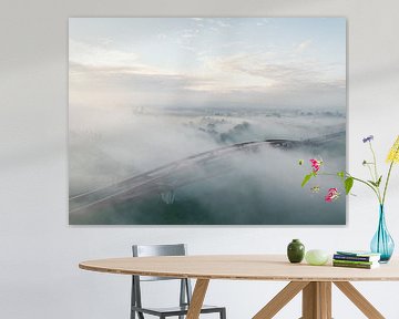 Hanzeboog treinbrug over de mistige IJssel luchtfoto van Sjoerd van der Wal Fotografie