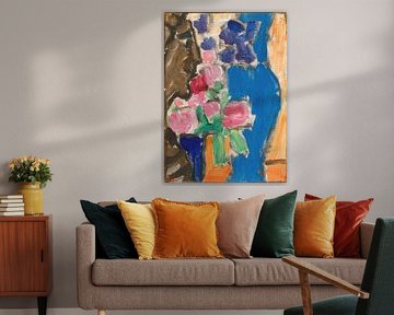 Nature morte ; Nature morte de fleurs avec vase et personnage, demi-profil, Alexej von Jawlensky