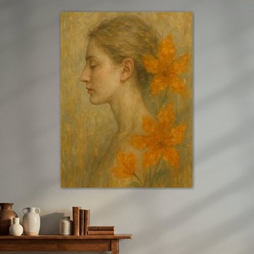 Goldenes Profil mit Herbstblättern