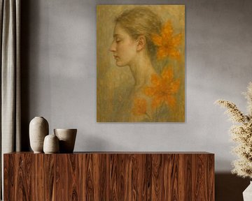 Goldenes Profil mit Herbstblättern