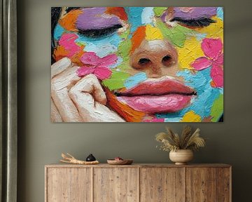 woman with colourful face