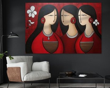 trio woman with flowers