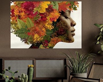 fictional woman with flowers in her side view