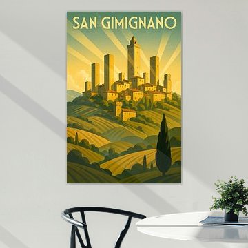 San Gimignano Türme - Vintage Art Deco Wandkunst