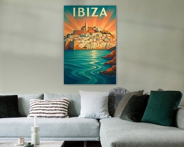 Ibiza Altstadt Glow - Vintage Art Deco Travel Poster von Travel Shop