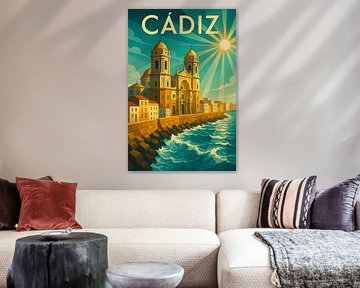 Kathedrale an der Küste von Cádiz - Vintage-Reiseplakat von Travel Shop
