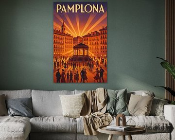 Pamplona Art Deco Eleganz - Vintage Reiseplakat