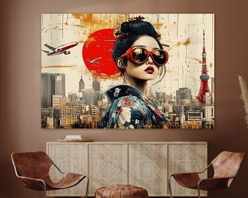 Geisha portret - Dynamisch graffiti kunstwerk van BowiScapes abstract en digitale kunst