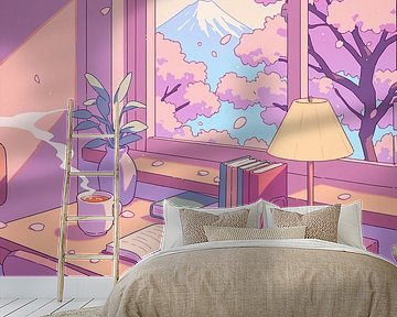 Anime Lofi Japan Kersenbloesem Sakura Berg Fuji van Ruzerin