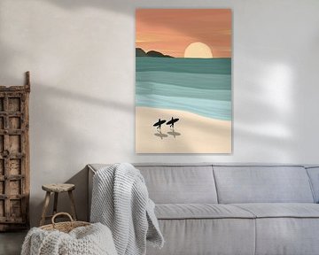 Surf scene op een tropisch strand van Romy Smit