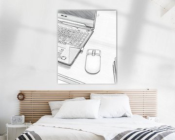 Minimalistischer digitaler Arbeitsbereich mit Laptop und Maus