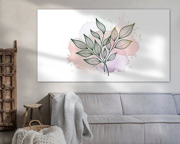 Dessin au trait botanique avec éclaboussures d'aquarelle sur DPramana