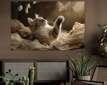 Cat with feathers - Poetic romantic painting by Joriali photography and paintings