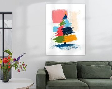 Abstracte kerstboom in kleurrijke verfstreken op witte achtergrond van But First Framing
