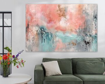 Coral and turquoise expressive abstract painting by Joriali Abstract