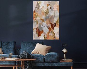 Abstract schilderij - Warme penseelstreken in beige en goud