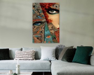 portrait pictural femme collage sur Egon Zitter