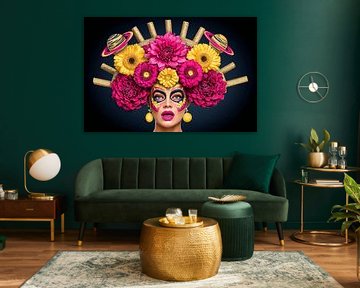 Fotorealistisches fiktives Porträt Frau mit Blumen von Egon Zitter