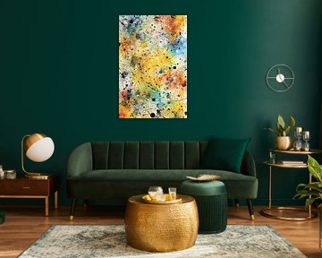 Abstract painting yellow turquoise - modern expressive wall decoration by Joriali Abstract