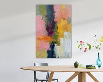 Colourful abstract painting with expressive brushstrokes in yellow and turquoise by Joriali Abstract