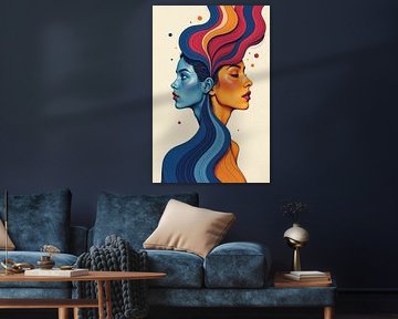 Stylized Portrait of Two Women with Multicolored Hair by Markus Gann