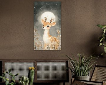 Hert in Zacht Maanlicht met Herfstsilhouet