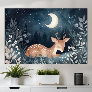 Hirsche schlummern unter dem Sternenhimmel in nächtlicher Gelassenheit