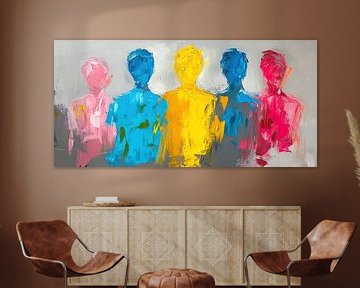 Personnes aux couleurs vives contre Gris