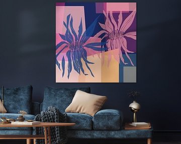 Modern botanical geometric in pink and yellow by Dina Dankers