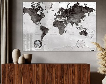 ZWART-WIT atmosferische wereldkaart (bijgewerkt tot 2025) van MAPOM by Geoatlas