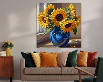 Sonnenblumen in einer blauen Vase