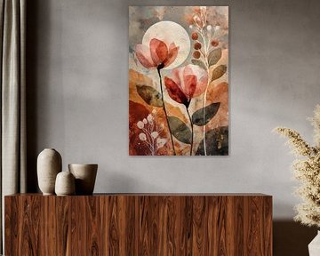 Terracotta Moon Garden - Japandi Watercolour by Marijke Trienekens