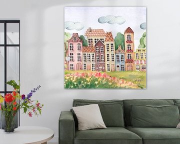 artheroes Charming Watercolor Village Houses by Geovia
