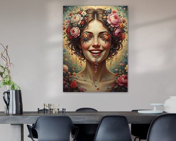 Bloemen Portret Vrouw - Kleurrijke Fantasie Gezichtskunst