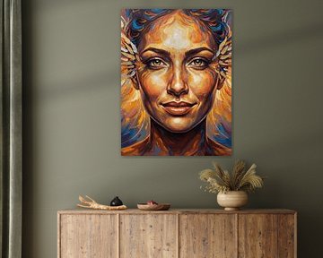 Levendig Vrouwenportret - Warme Abstracte Penseelstreek Kunst