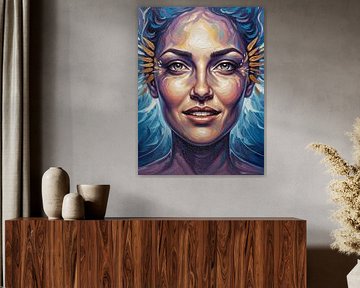 Abstract Vrouwenportret - Koel Blauw & Purperen Expressionistische Kunst