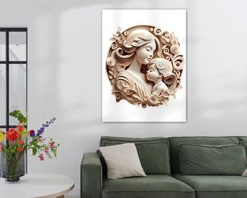 Mother & Child Relief Art – Elegant 3D Style Digital Sculpture by Ruliyreed