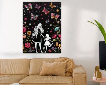 Moeder & Dochter Silhouet met Vlinders
