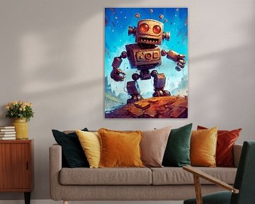 Retro robotkunstwerk - gruizig futuristisch scifi-ontwerp